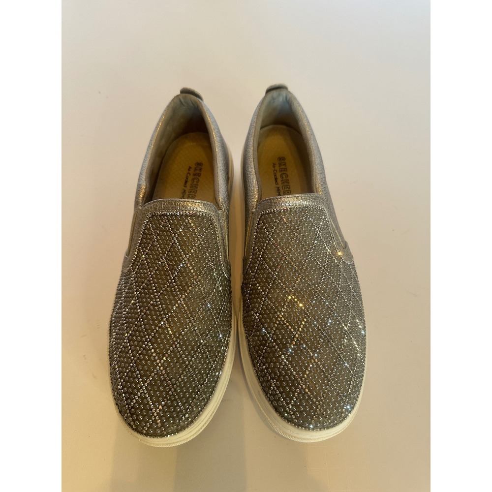 Skecher Street Silver Rhinestone Slip On Sneakers Air Cooled Memory Foam